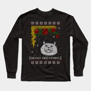 heavy breathing - cat ugly christmas sweater Long Sleeve T-Shirt